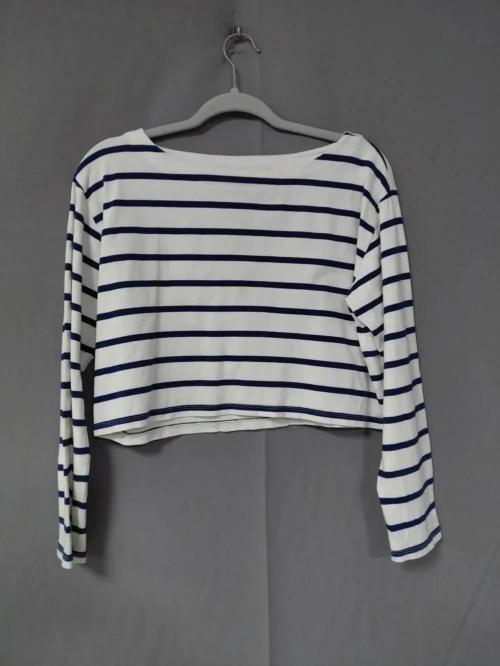 J.Crew Cropped Fit White Boat Neck Striped Breathable T-Shirt Women Size S